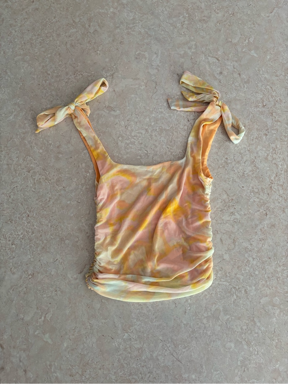 Free People Pastel Yellow, Pink, Orange Ruched Camisole Tank Top Size Small